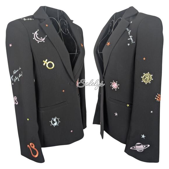 Cinq à Sept Astro Rumi Blazer Zodiac Embroidery Celestial Japanese Crepe 00 XXS